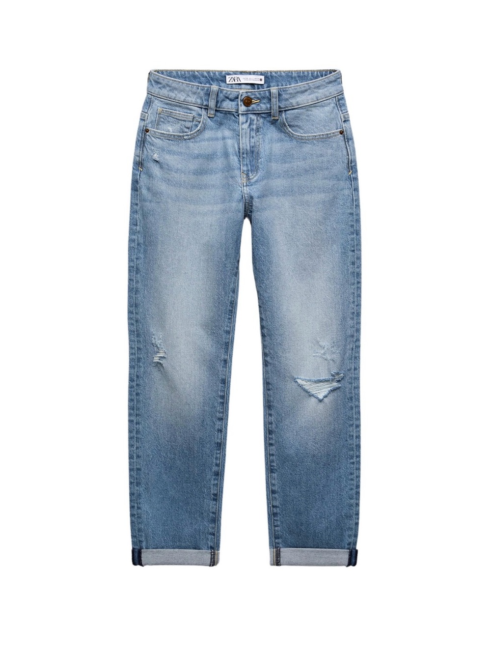 ZARA Light Wash Relaxed Jeans with Distressed Knees